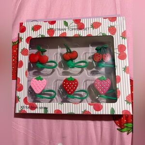 Strawberry and Cherry Straw Topper Set